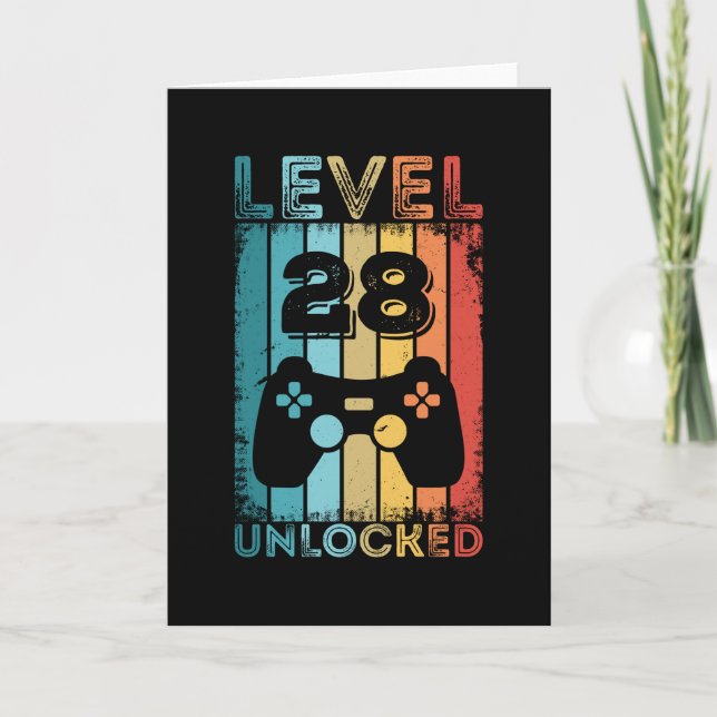 Gaming Level 28 Unlocked 28th Birthday Gift Gamer Card (Front)