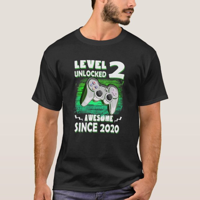 Gaming Level 2 Unlocked Awesome 2020 2nd Birthday  T-Shirt (Front)