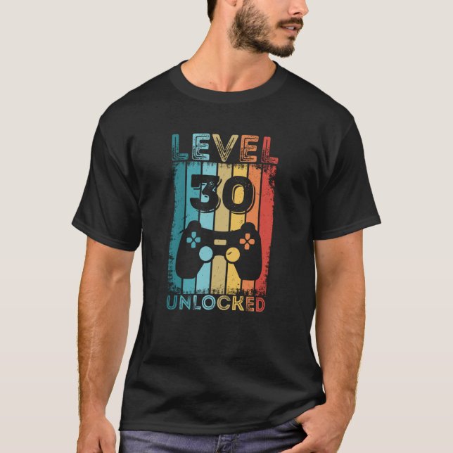 Gaming Level 30 Unlocked 30th Birthday Gift Gamer T-Shirt (Front)