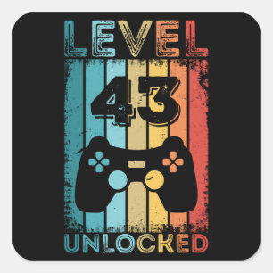 Gaming Level 43 Unlocked 43rd Birthday Gift Gamer Square Sticker