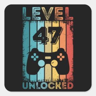 Gaming Level 47 Unlocked 47th Birthday Gift Gamer Square Sticker