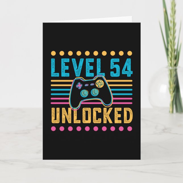 Gaming Level 54 Unlocked 54th Birthday Gamer Gift Card (Front)