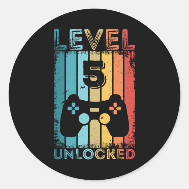 Gaming Level 5 Unlocked 5th Birthday Gift Gamer Classic Round Sticker (Front)