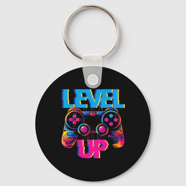 Gaming Level Up Game Controller Video Game Pop Art Key Ring (Front)