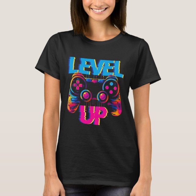 Gaming Level Up Game Controller Video Game Pop Art T-Shirt (Front)