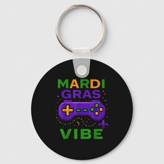 Gaming Mardi Gras Vibe Retro Video Game Controller Key Ring (Front)