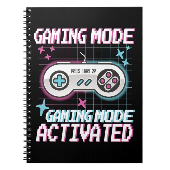  Gaming Mode Activated Retro Pixel Gamer Design Notebook (Front)