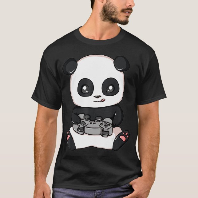 Gaming Panda  Pew Gamer Playing Video Games Tee (Front)