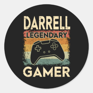Gaming Personalised Name Darrell Legendary Gamer Classic Round Sticker