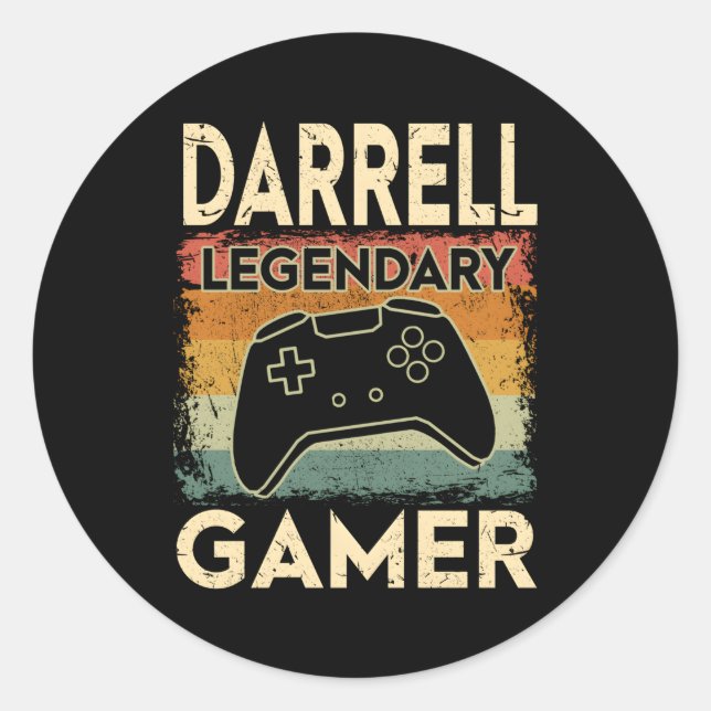Gaming Personalised Name Darrell Legendary Gamer Classic Round Sticker (Front)
