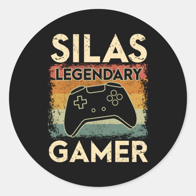 Gaming Personalised Name Silas Legendary Gamer Classic Round Sticker (Front)