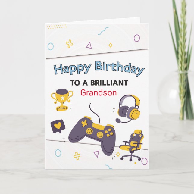 Gaming Personalized Birthday Card For Grandson + (Front)