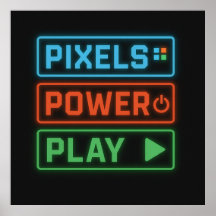 Gaming Poster – Pixels Power Play Neon Wall Art