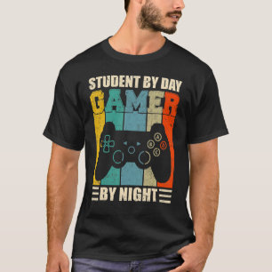Gaming Sarcasm Retro Student By Day Gamer By Night T-Shirt