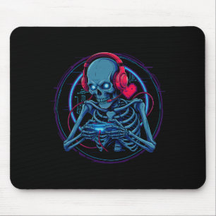 Gaming Skeleton Gamer For Halloween Video Game Con Mouse Pad