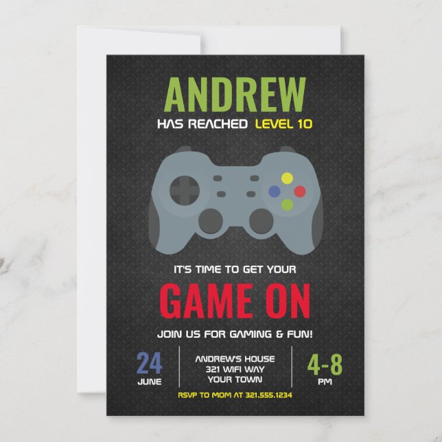 Gaming Themed (Style 1) Birthday Party Invitation (Front)