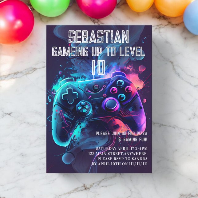 Gaming up fun birthday  invitation (gaming birthday invitation fully editable and downloadable if needed , modern simple leveling up )