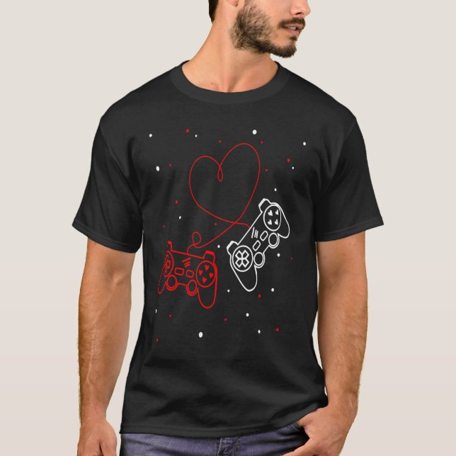 Gaming Valentine Video Games Funny Gamers Cute Hea T-Shirt (Front)