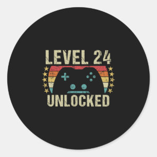 Gaming Vintage 24th Birthday Gift 24 Year Old Boy Classic Round Sticker