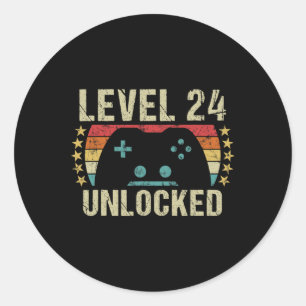 Gaming Vintage 24th Birthday Gift 24 Year Old Boy  Classic Round Sticker