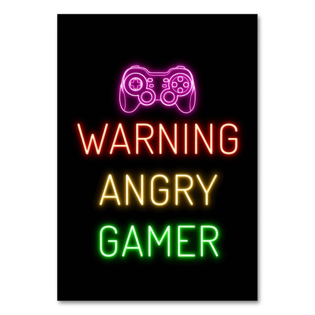 Gaming Warning Angry Gamer Table Number (Front)