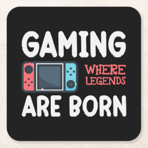gaming where legends are born square paper coaster