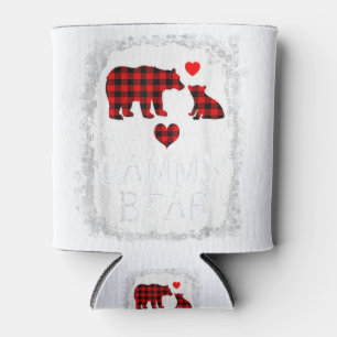 Gammy Bear Christmas Pajama Red Plaid Buffalo Fami Can Cooler