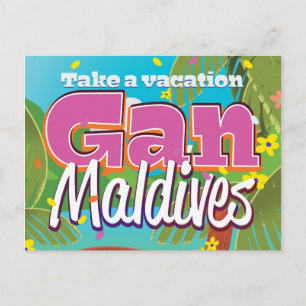 Gan Maldives island vintage travel poster art. Postcard