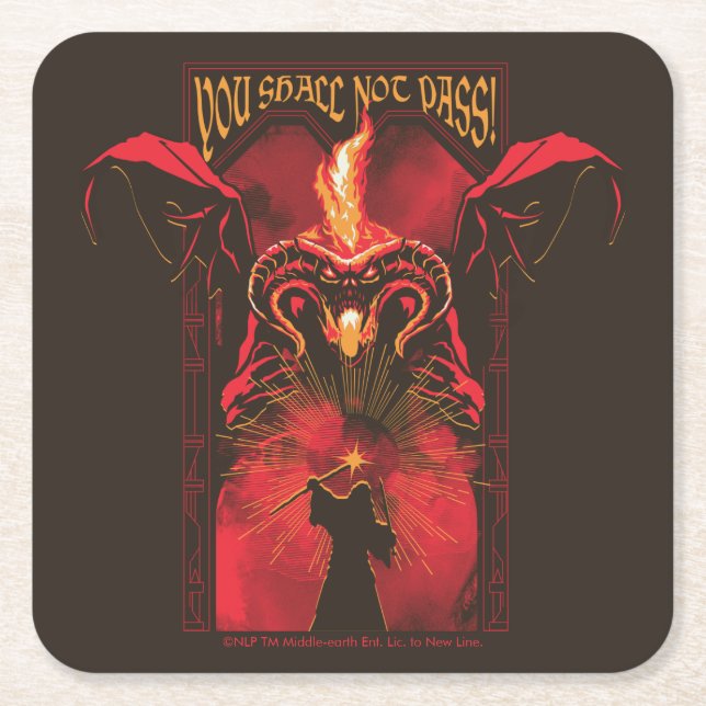 GANDALF™ Vs Balrog "You Shall Not Pass" Graphic Square Paper Coaster (Front)