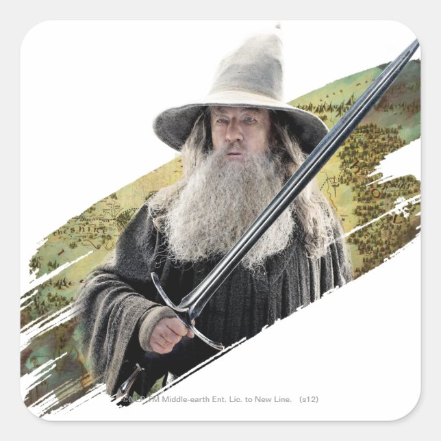 Gandalf With Sword Green Square Sticker (Front)