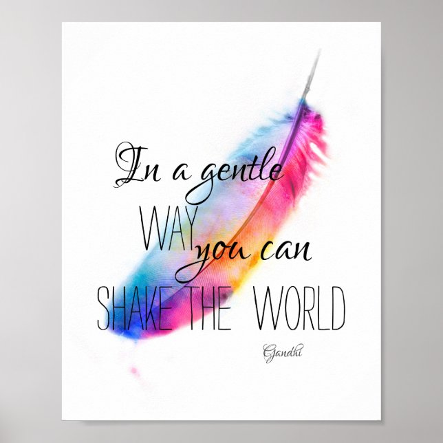 Gandhi inspirational quote colourful feather art poster (Front)