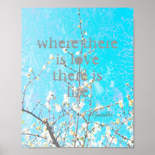 Gandhi inspirational quote poster blue nature art (Front)