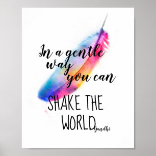 Gandhi inspirational quote poster colourful feathe