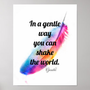 Gandhi inspirational quote watercolor feather art poster