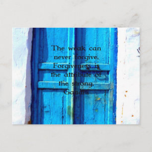 Gandhi Wisdom Quote with Vintage Blue Greek Door Postcard