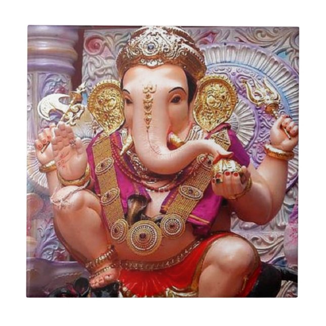 Ganesh (गणेश)  - Indian Elephant Deity Ceramic Tile (Front)