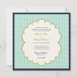 Ganesh Aqua & Gold Indian Wedding Invitation