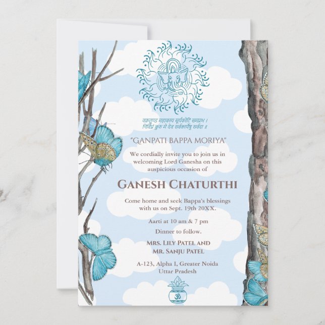 Ganesh Chaturthi Puja Butterfly Invitation (Front)