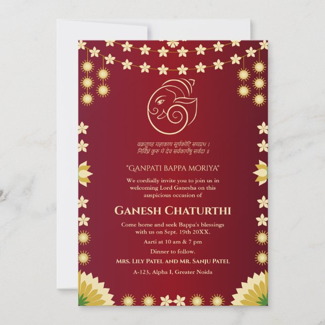 Ganesh Chaturthi Puja Floral Invitation (Front)