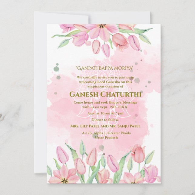 Ganesh Chaturthi Puja Floral Invitation (Front)