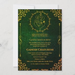 Ganesh Chaturthi Puja Glitter & Gold Invitation