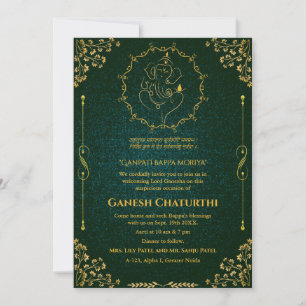Ganesh Chaturthi Puja Glitter & Gold Invitation