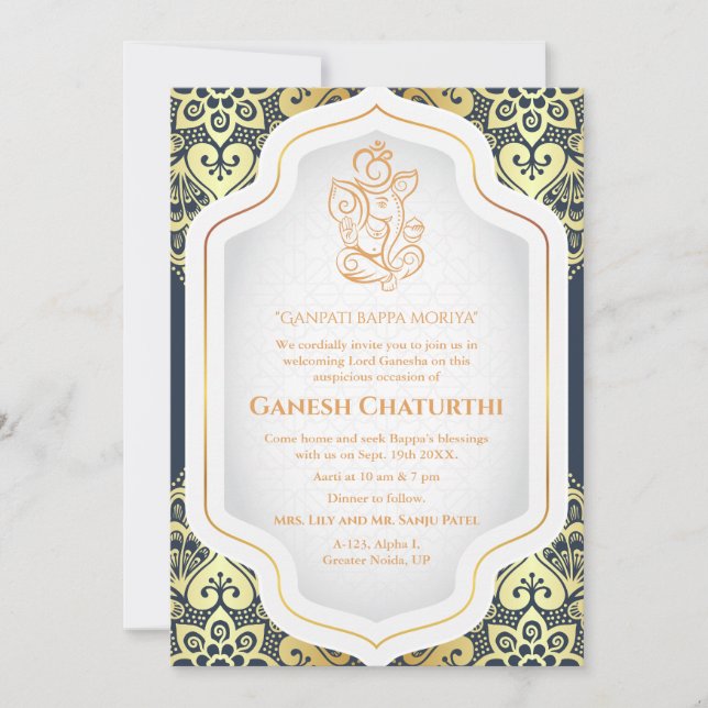 Ganesh Chaturthi Puja Golden Invitation (Front)