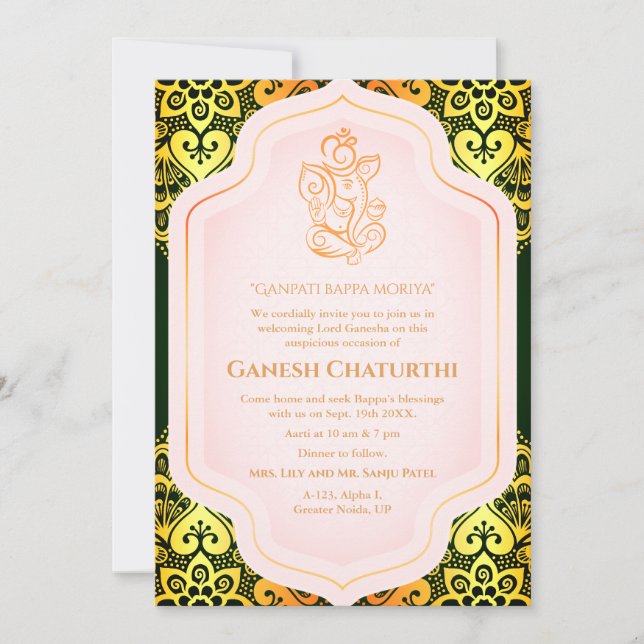 Ganesh Chaturthi Puja Golden Invitation (Front)