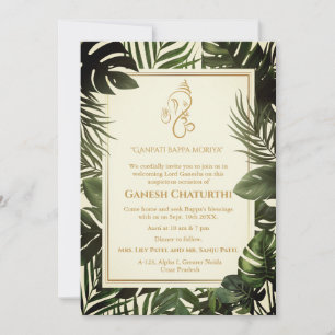 Ganesh Chaturthi Puja Minimal Leafy Tropical Invitation