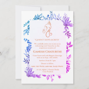 Ganesh Chaturthi Puja Minimal Leafy Tropical Invitation