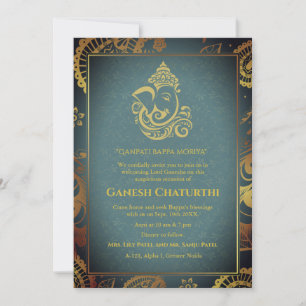Ganesh Chaturthi Puja Roya Golden Elements Invitation