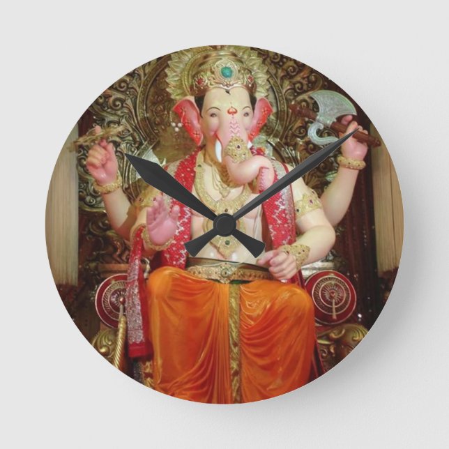 Ganesh Ganesha Hindu India Asian Elephant Deity Round Clock (Front)