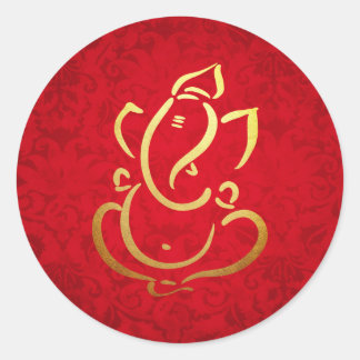 Ganesh | Ganpati | Indian God Damask Red Classic Round Sticker