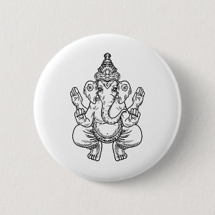 Ganesh God Pixels Elephant Indian Animal Yoga Hind 6 Cm Round Badge